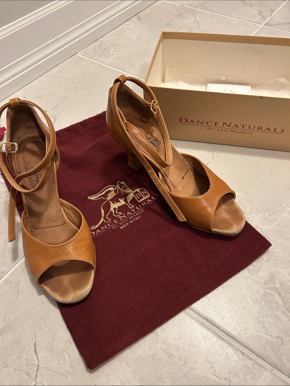 Tan Leather Open-Toe Ankle-Strap Heels